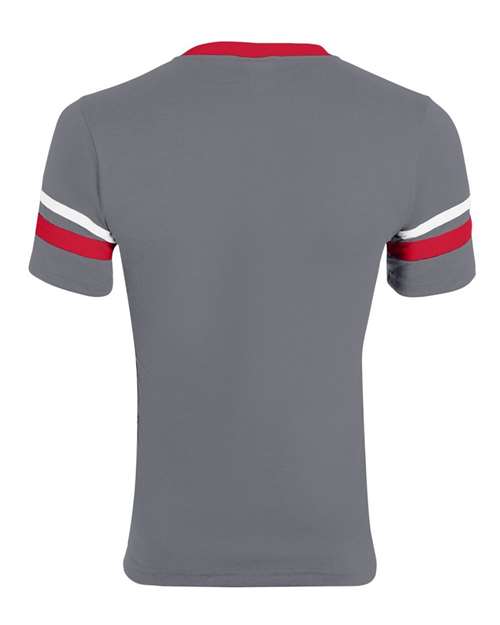 Youth V-Neck Jersey with Striped Sleeves - Graphite/ Red/ White