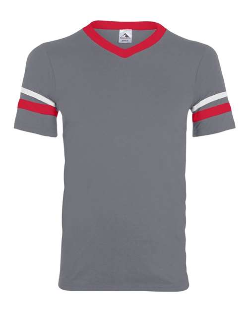 Youth V-Neck Jersey with Striped Sleeves - Graphite/ Red/ White