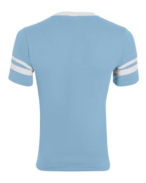 Youth V-Neck Jersey with Striped Sleeves - Light Blue/ White
