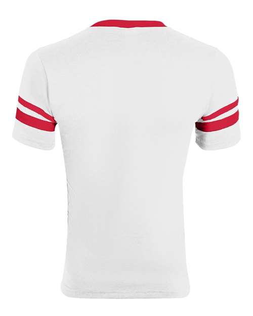 Youth V-Neck Jersey with Striped Sleeves - White/ Red