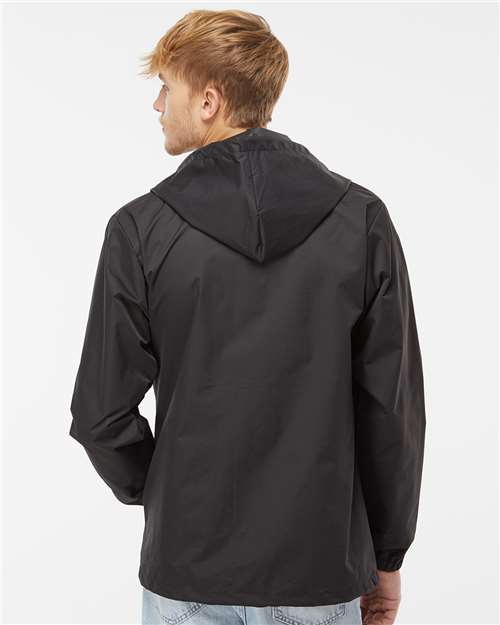 Men's Water-Resistant Hooded Windbreaker - Black/ Black