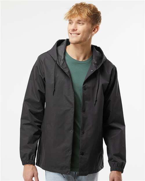 Men's Water-Resistant Hooded Windbreaker - Black/ Black