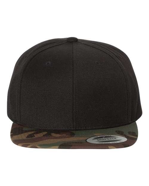 Premium Flat Bill Snapback Cap - Black/ Camo