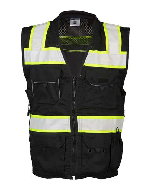 Unisex EV Series® Enhanced Visibility Professional Utility Vest - Black/ Lime
