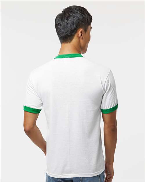 Unisex 50/50 Ringer T-Shirt - White/ Kelly