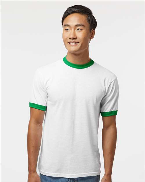 Unisex 50/50 Ringer T-Shirt - White/ Kelly