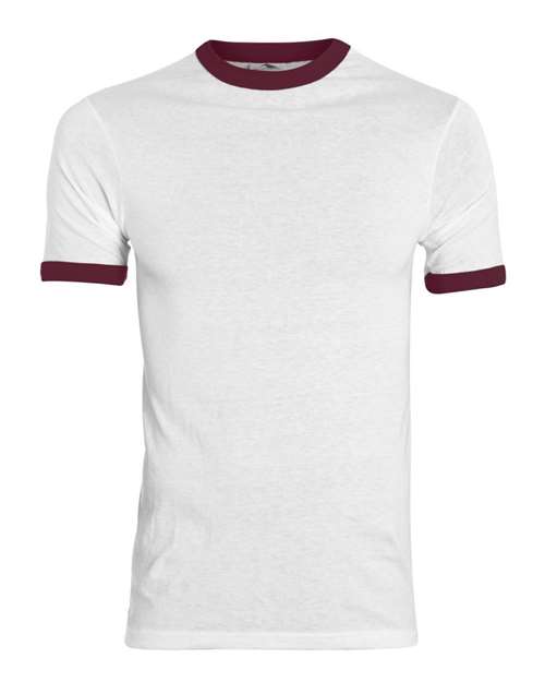 Unisex 50/50 Ringer T-Shirt - White/ Maroon