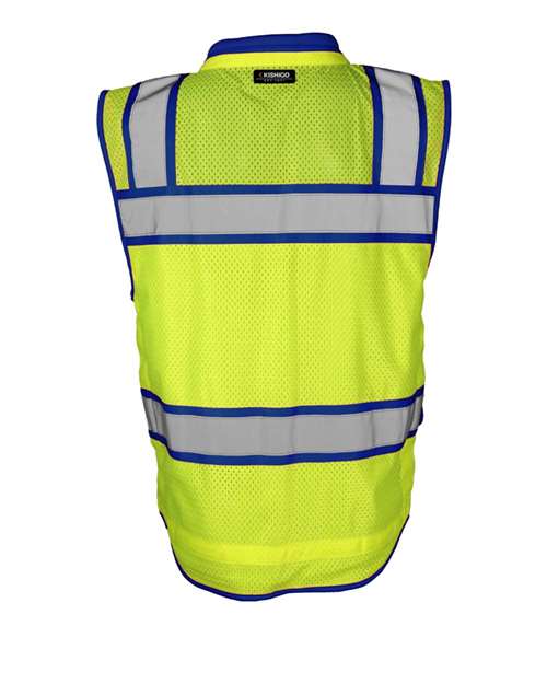 Men's Color Contrast High Performance Surveyors Vest - Lime/ Royal Blue - S5042