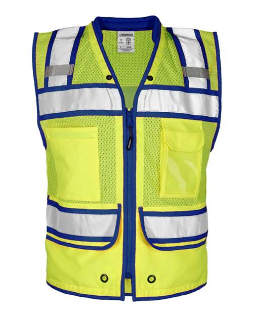 Men's Color Contrast High Performance Surveyors Vest - Lime/ Royal Blue - S5042