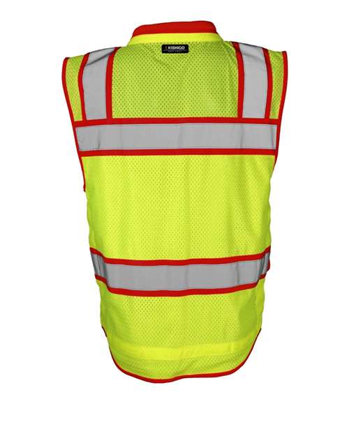 Men's Color Contrast High Performance Surveyors Vest - Lime/ Red - S5043