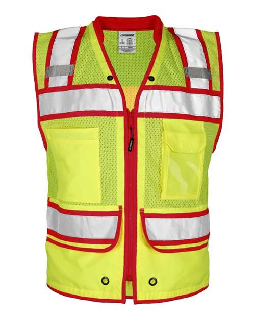 Men's Color Contrast High Performance Surveyors Vest - Lime/ Red - S5043