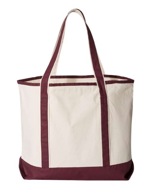 34.6L Large Canvas Deluxe Tote - Natural/ Maroon