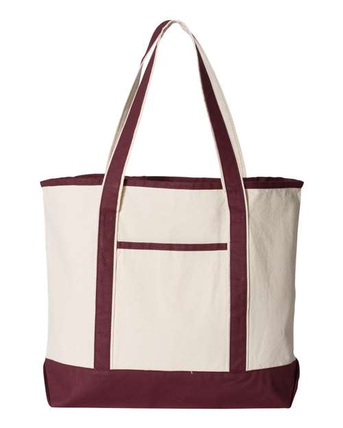 34.6L Large Canvas Deluxe Tote - Natural/ Maroon