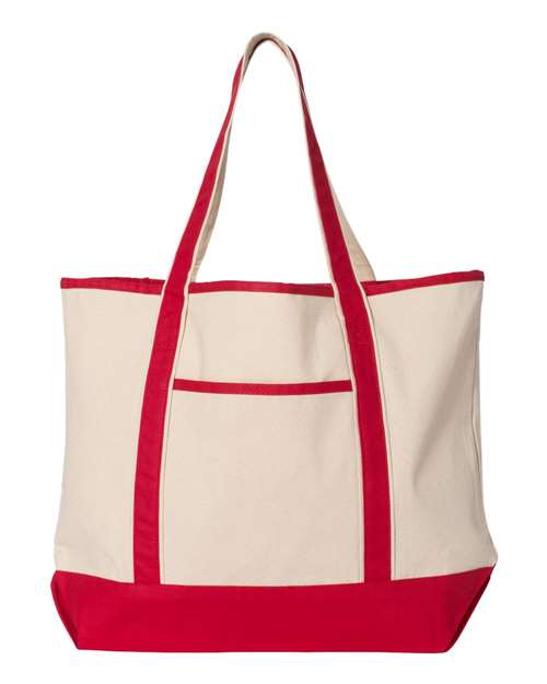 34.6L Large Canvas Deluxe Tote - Natural/ Red