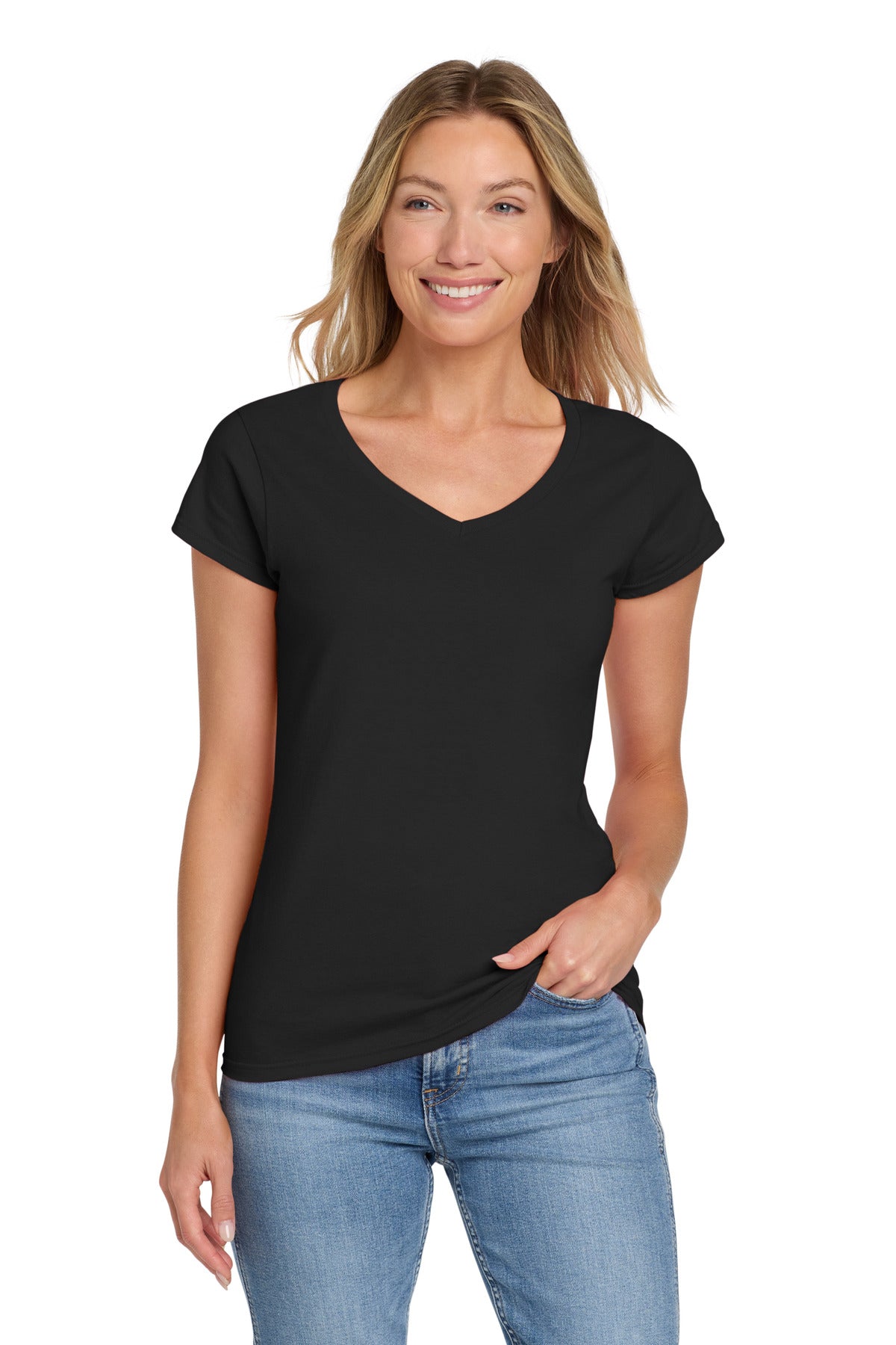 Gildan Softstyle Women's Fit V-Neck T-Shirt - Black