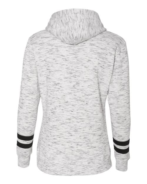 Women’s Mélange Fleece Striped-Sleeve Hooded Sweatshirt - White/ Black