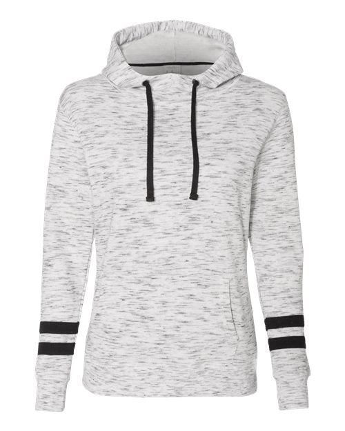 Women’s Mélange Fleece Striped-Sleeve Hooded Sweatshirt - White/ Black