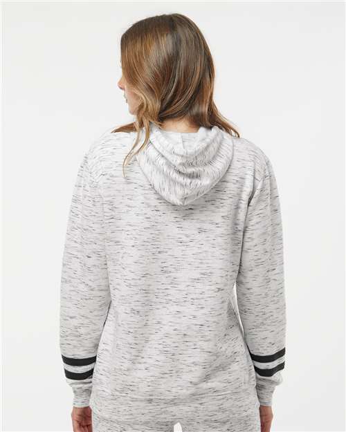 Women’s Mélange Fleece Striped-Sleeve Hooded Sweatshirt - White/ Black