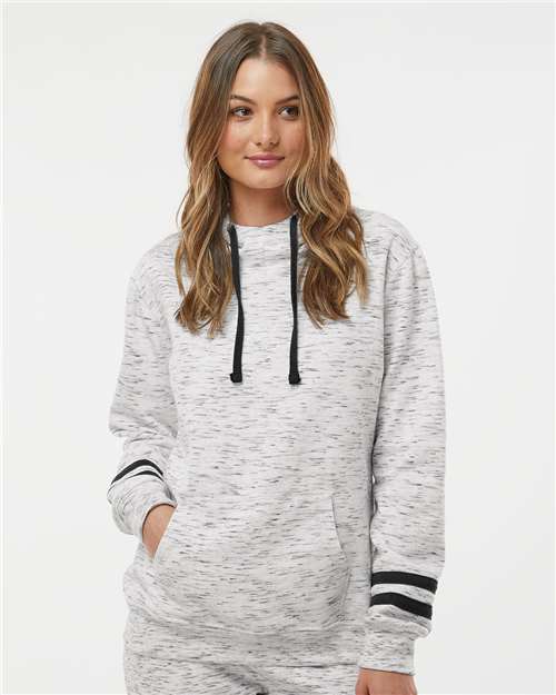 Women’s Mélange Fleece Striped-Sleeve Hooded Sweatshirt - White/ Black