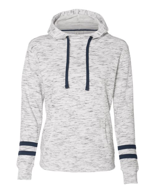 Women’s Mélange Fleece Striped-Sleeve Hooded Sweatshirt - White/ Navy