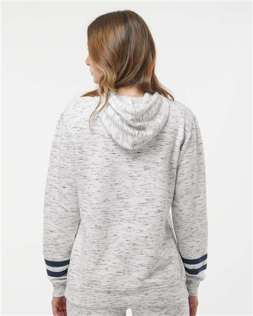 Women’s Mélange Fleece Striped-Sleeve Hooded Sweatshirt - White/ Navy