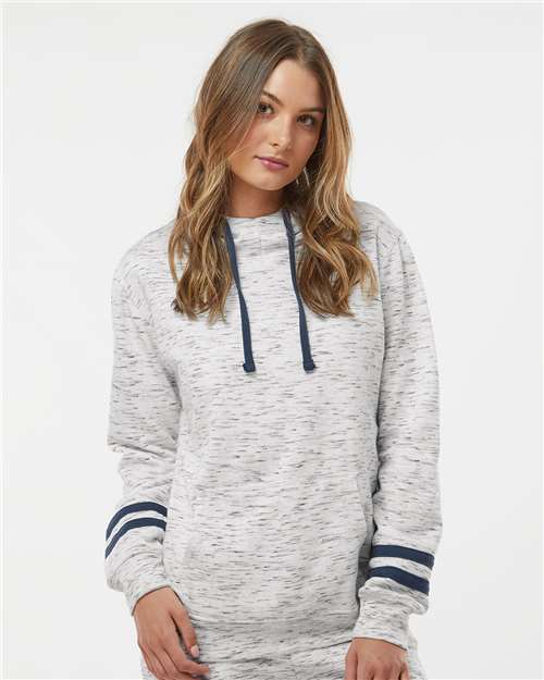Women’s Mélange Fleece Striped-Sleeve Hooded Sweatshirt - White/ Navy