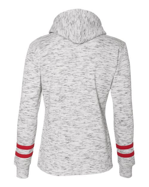 Women’s Mélange Fleece Striped-Sleeve Hooded Sweatshirt - White/ Red
