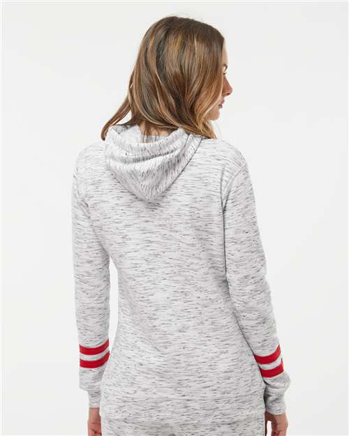 Women’s Mélange Fleece Striped-Sleeve Hooded Sweatshirt - White/ Red