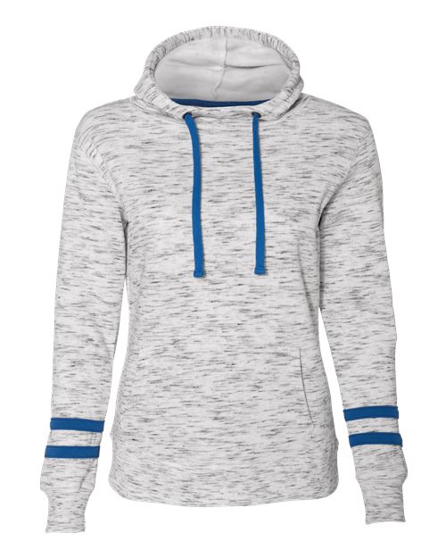 Women’s Mélange Fleece Striped-Sleeve Hooded Sweatshirt - White/ Royal