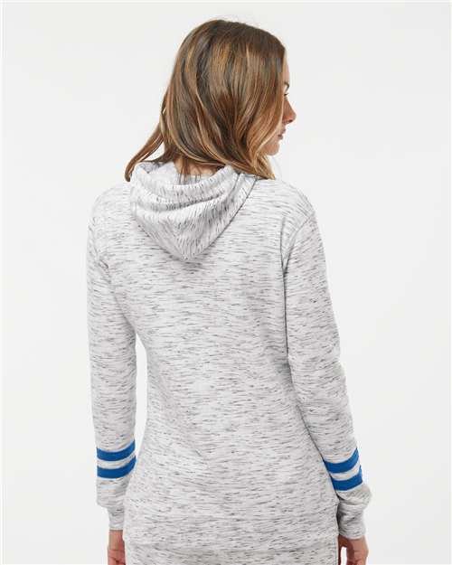 Women’s Mélange Fleece Striped-Sleeve Hooded Sweatshirt - White/ Royal