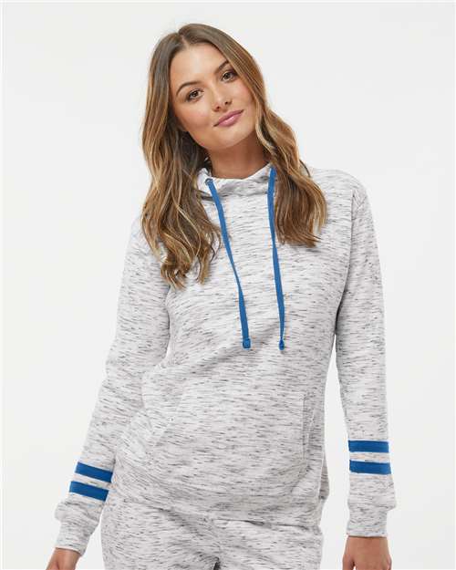 Women’s Mélange Fleece Striped-Sleeve Hooded Sweatshirt - White/ Royal