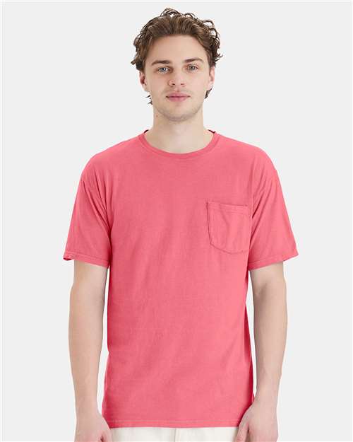 Unisex Garment-Dyed Pocket T-Shirt - Coral Craze