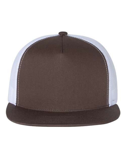 Classic Five-Panel Trucker Cap - Brown/ White
