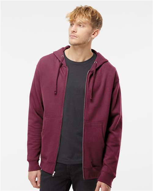 Unisex Midweight Full-Zip Hooded Sweatshirt - Maroon