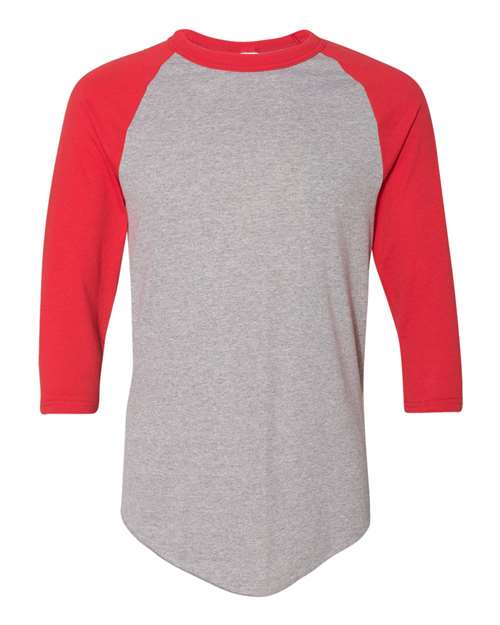 Unisex Three-Quarter Raglan Sleeve Baseball Jersey T-Shirt - Athletic Heather/ Red