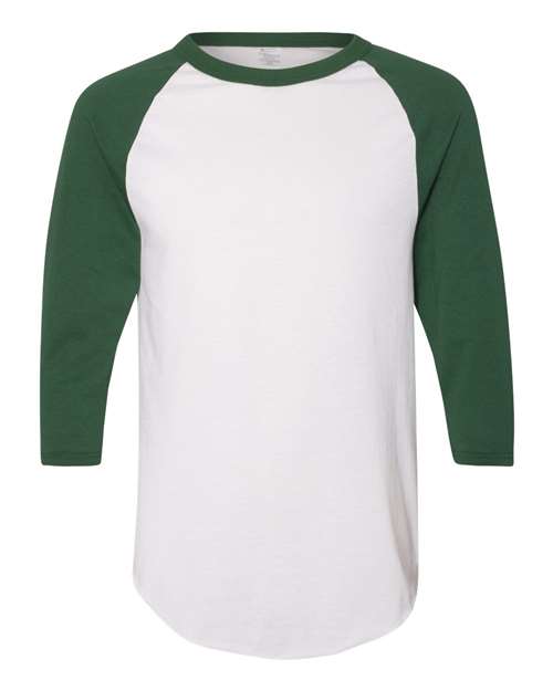 Unisex Three-Quarter Raglan Sleeve Baseball Jersey T-Shirt - White/ Dark Green