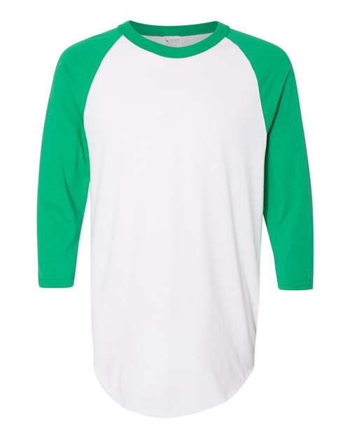 Unisex Three-Quarter Raglan Sleeve Baseball Jersey T-Shirt - White/ Kelly