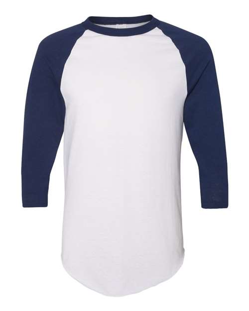 Unisex Three-Quarter Raglan Sleeve Baseball Jersey T-Shirt - White/ Navy