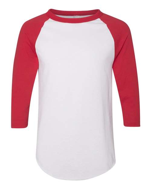 Unisex Three-Quarter Raglan Sleeve Baseball Jersey T-Shirt - White/ Red