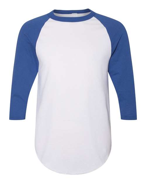 Unisex Three-Quarter Raglan Sleeve Baseball Jersey T-Shirt - White/ Royal
