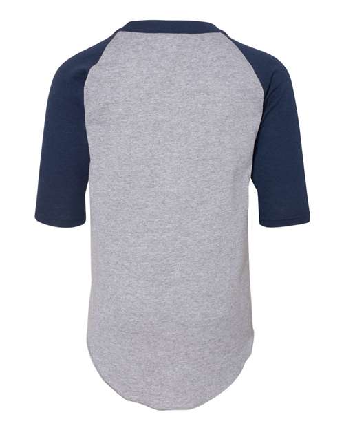 Youth Three-Quarter Sleeve Baseball Jersey - Athletic Heather/ Navy