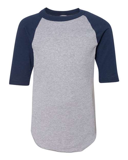 Youth Three-Quarter Sleeve Baseball Jersey - Athletic Heather/ Navy