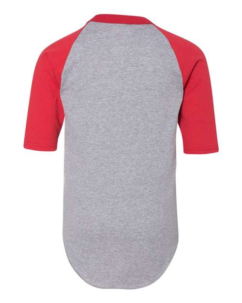 Youth Three-Quarter Sleeve Baseball Jersey - Athletic Heather/ Red