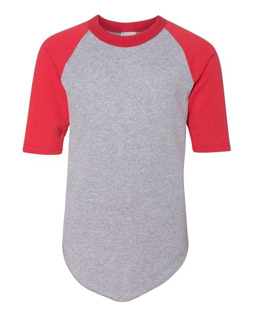 Youth Three-Quarter Sleeve Baseball Jersey - Athletic Heather/ Red