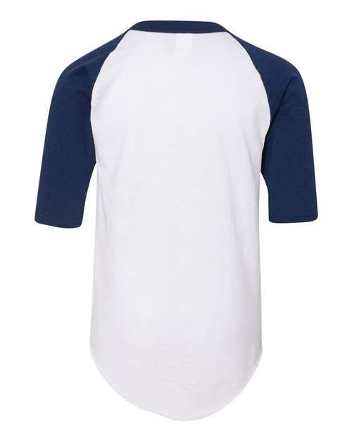 Youth Three-Quarter Sleeve Baseball Jersey - White/ Navy