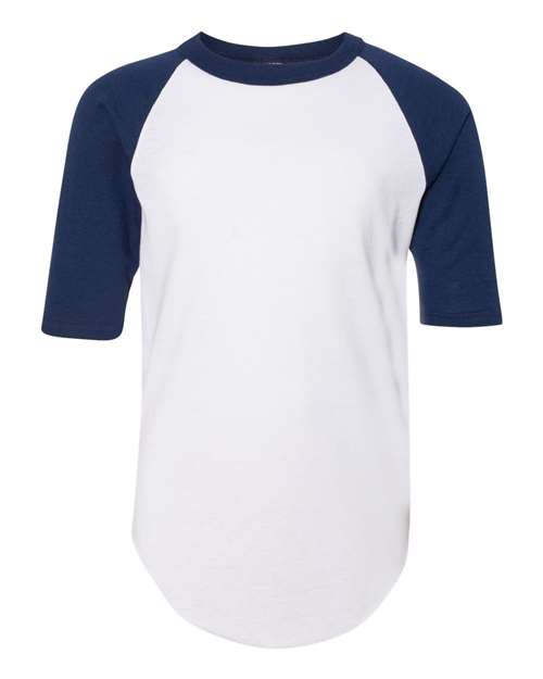 Youth Three-Quarter Sleeve Baseball Jersey - White/ Navy