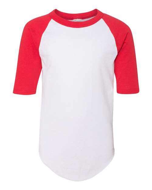 Youth Three-Quarter Sleeve Baseball Jersey - White/ Red