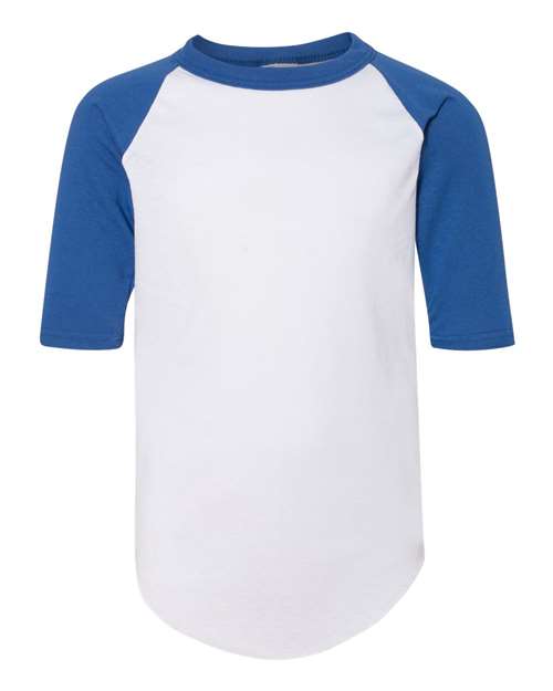 Youth Three-Quarter Sleeve Baseball Jersey - White/ Royal