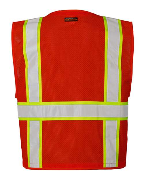 Unisex EV Series® Enhanced Visibility Multi-Pocket Mesh Vest - Red/Lime - B103