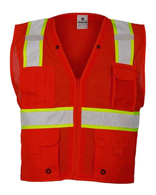 Unisex EV Series® Enhanced Visibility Multi-Pocket Mesh Vest - Red/Lime - B103